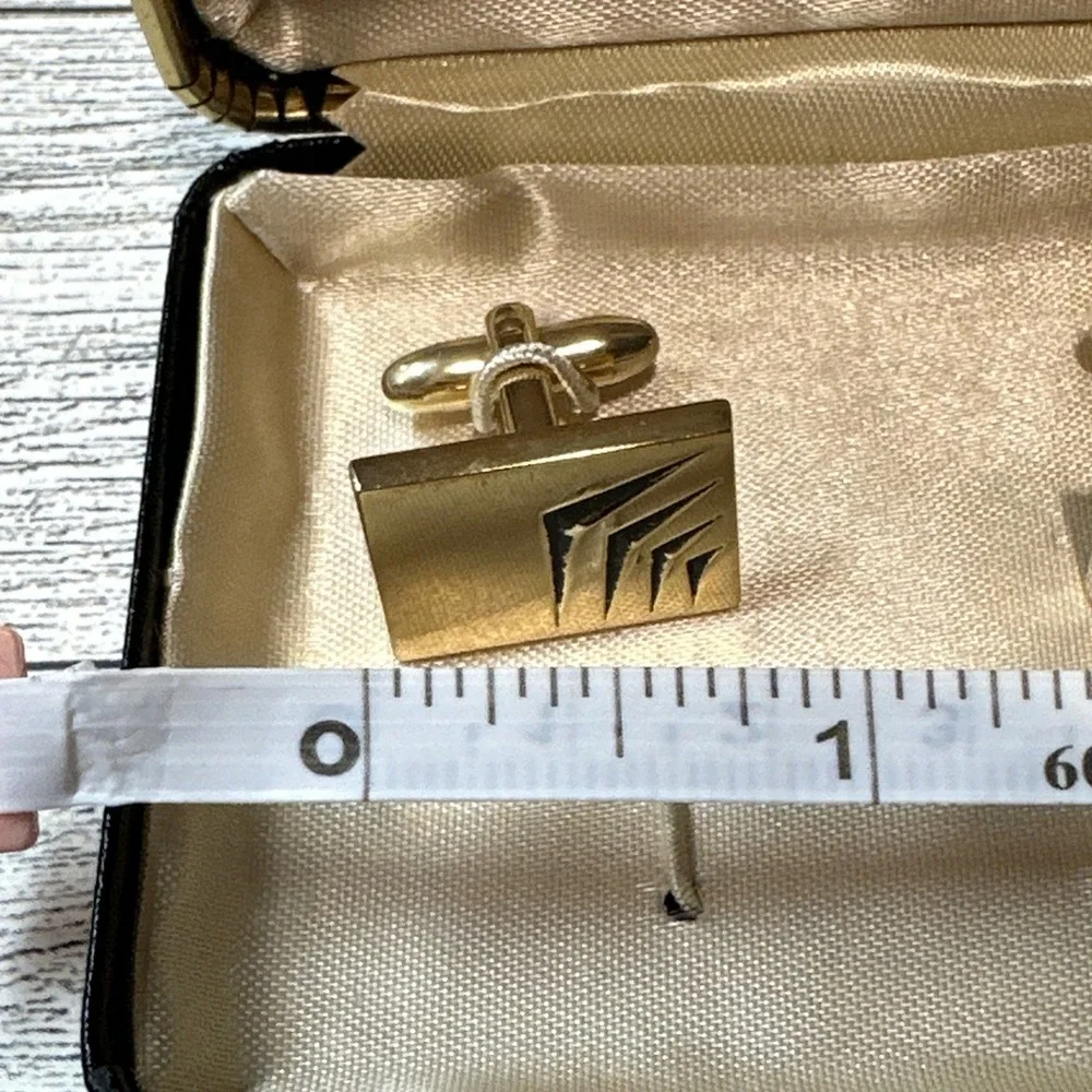 SPEIDEL Rectangular‎ Goldtone w/ Black Accent Cuff Links Vintage